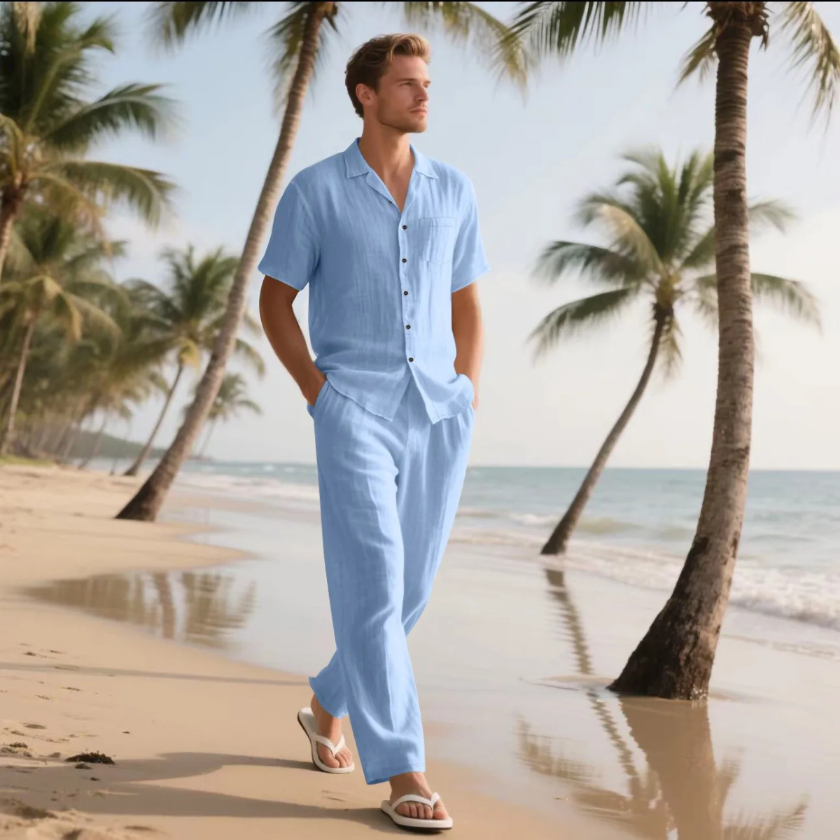 Men's Casual Two Piece Suit Lightweight Silver