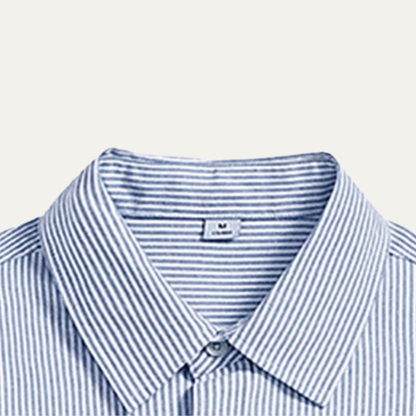 Men's Striped Dress Shirt Classic Collar Pocket Cotton Blue