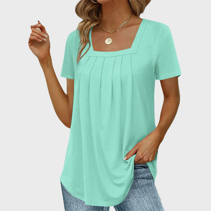 Women's Pleated Blouse Square Neckline