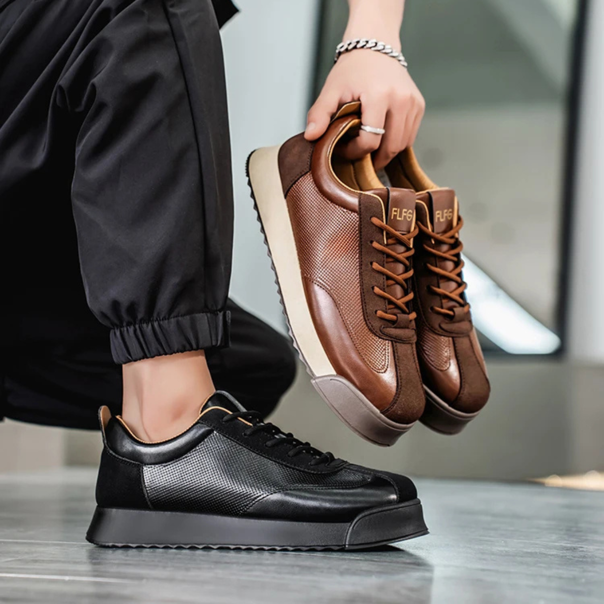 Men's Leather Lace Up Casual Shoes Brown