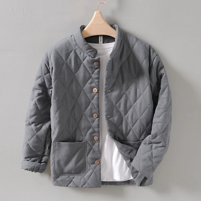 Men's Quilted Padded Jacket Stand Collar Vintage Style