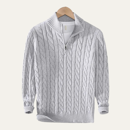 Men's Cotton Cable Knit Sweater Half Zip Natural