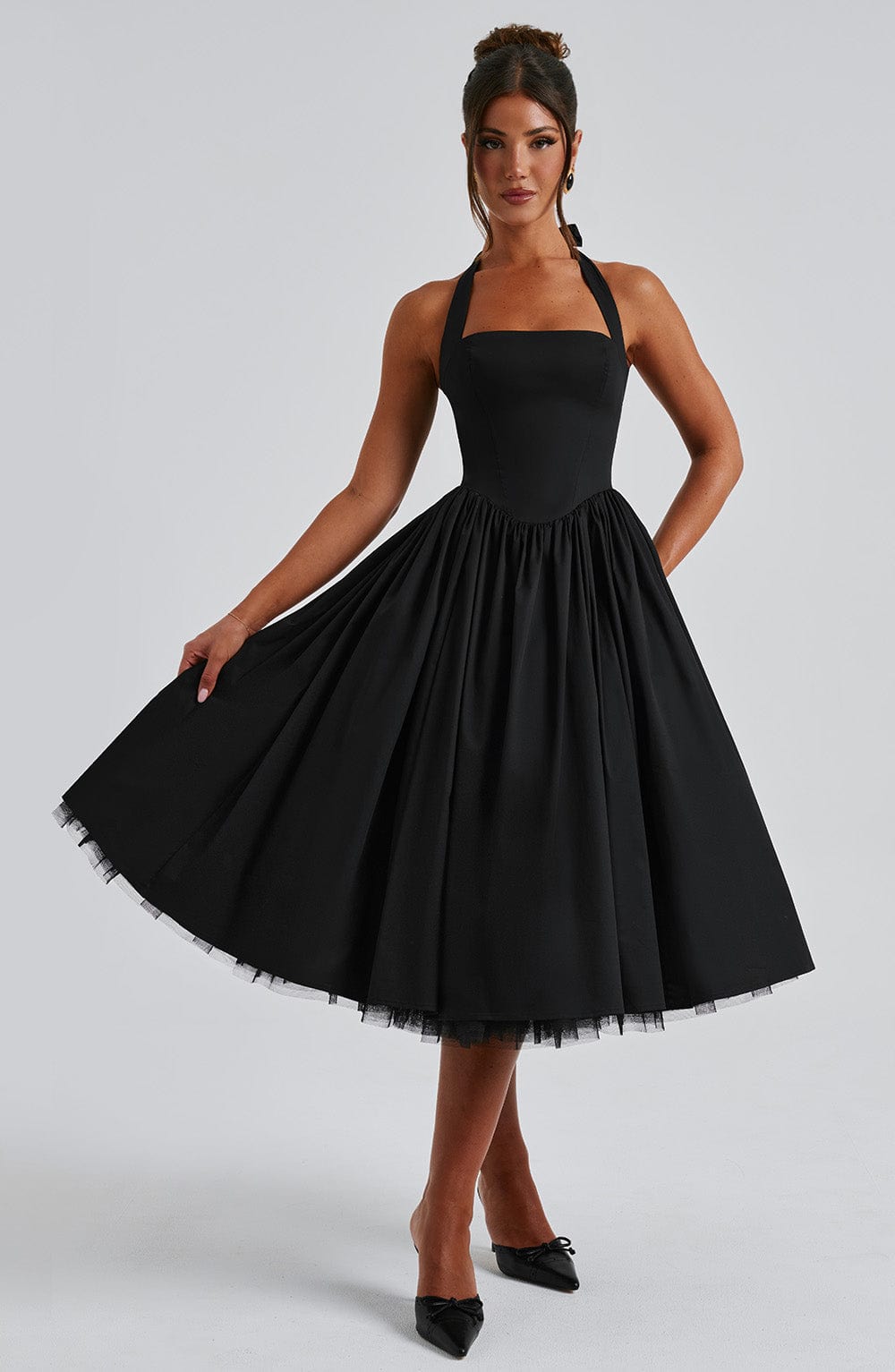 Women's Midi Dress Halter Neck Tulle Hemline