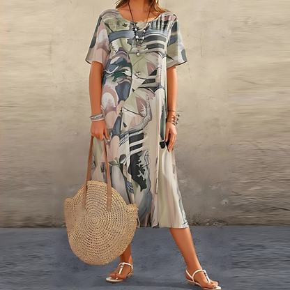 Women's Printed Midi Dress Short Sleeve