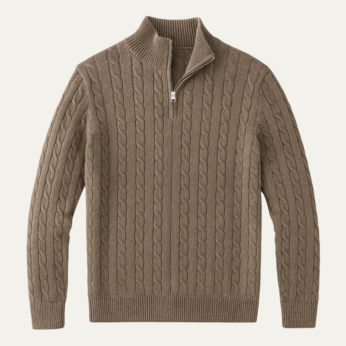 Men's Cable Knit Half Zip Sweater Taupe - Fashinoza