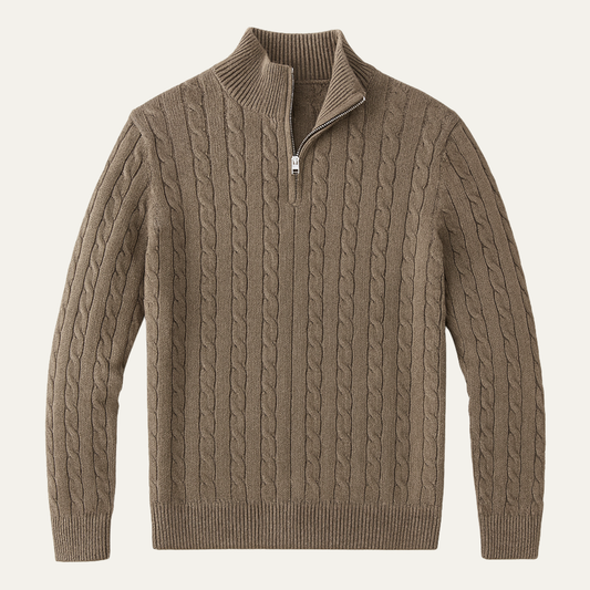 Men's Cable Knit Half Zip Sweater Taupe - Fashinoza