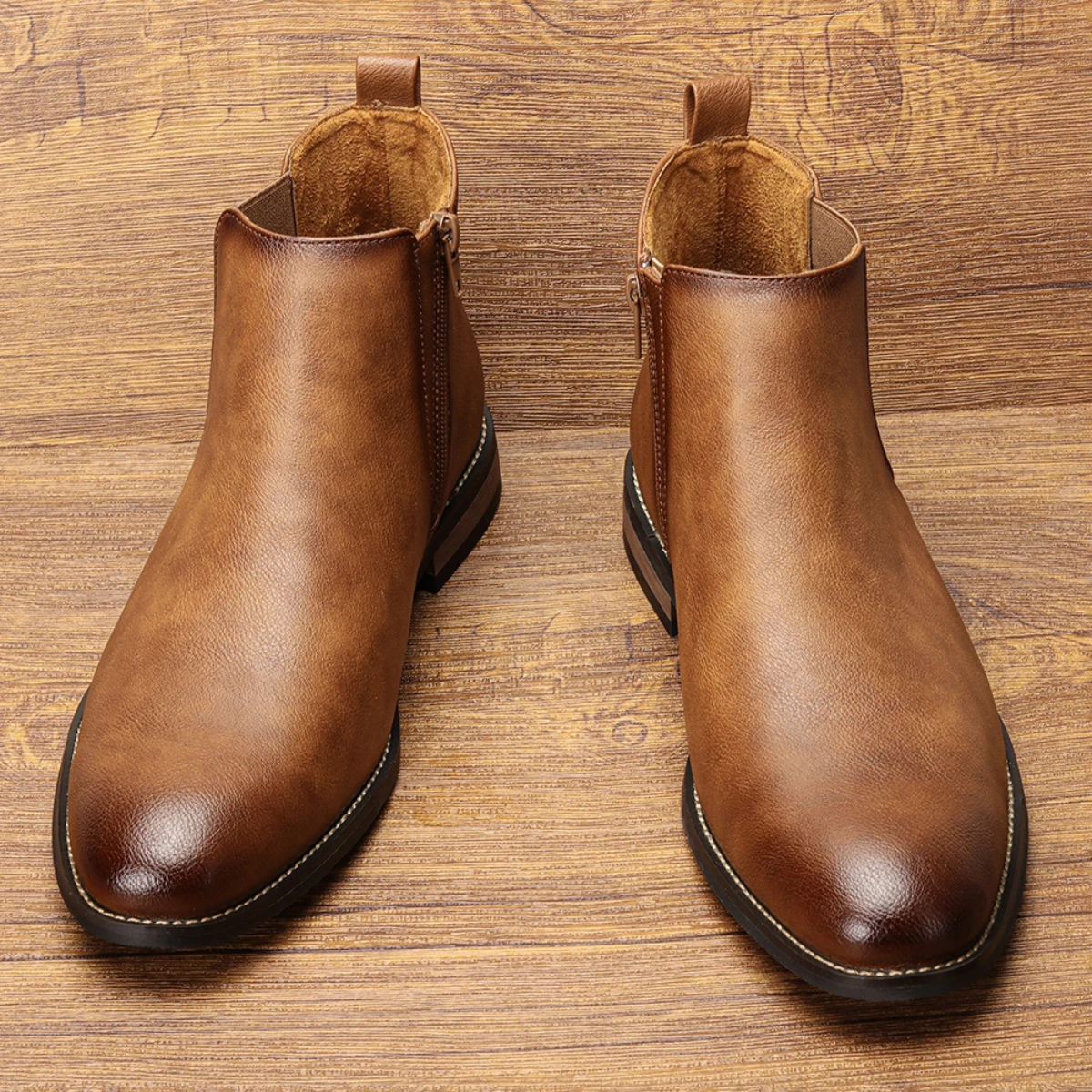 Men's Leather Chelsea Ankle Boots Elastic Sides