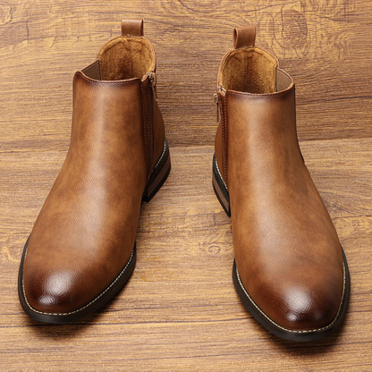 Men's Leather Chelsea Ankle Boots Elastic Sides
