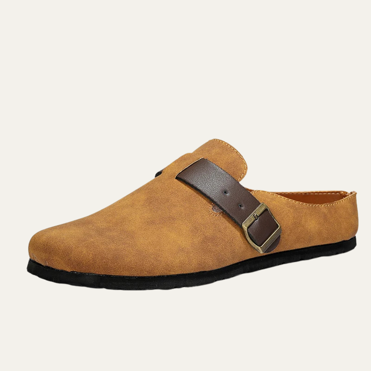 Men's Suede Moccasin Slippers Buckle Brown - Fashinoza