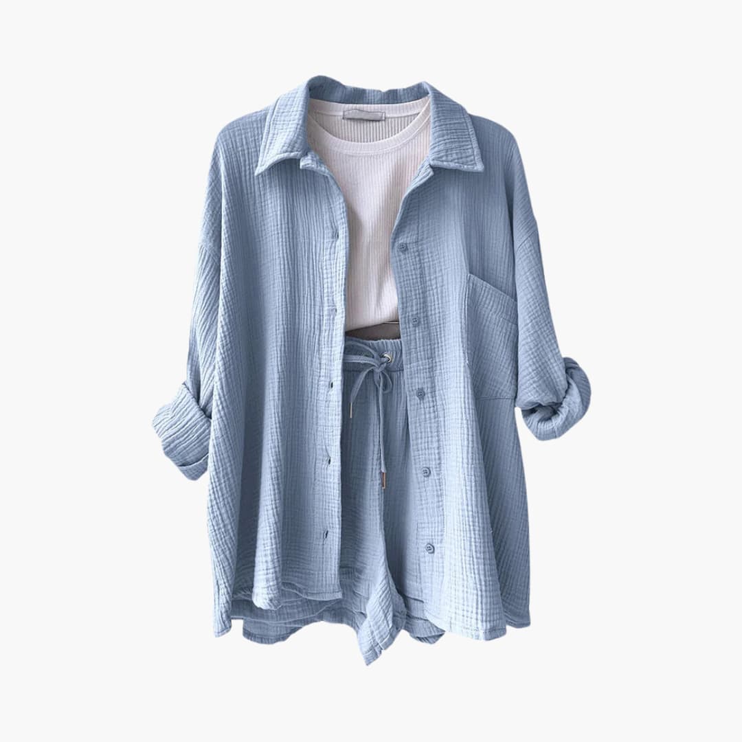 Women's Button Crop Shorts Set