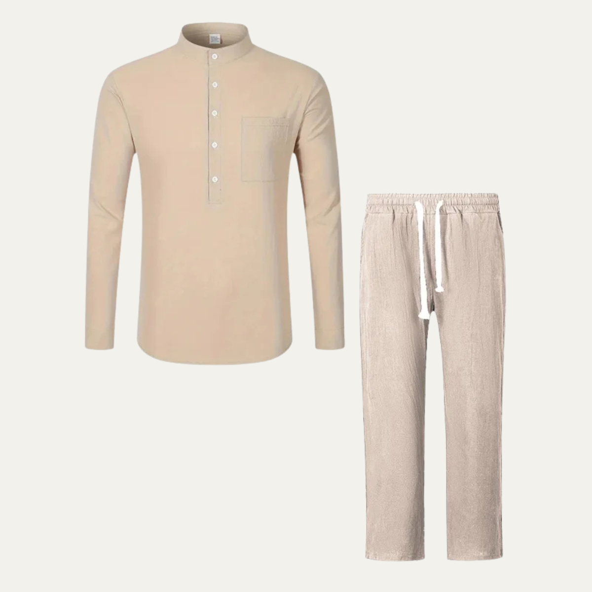 Men's Linen Polo Pants Set Lightweight Casual Beige - Fashinoza
