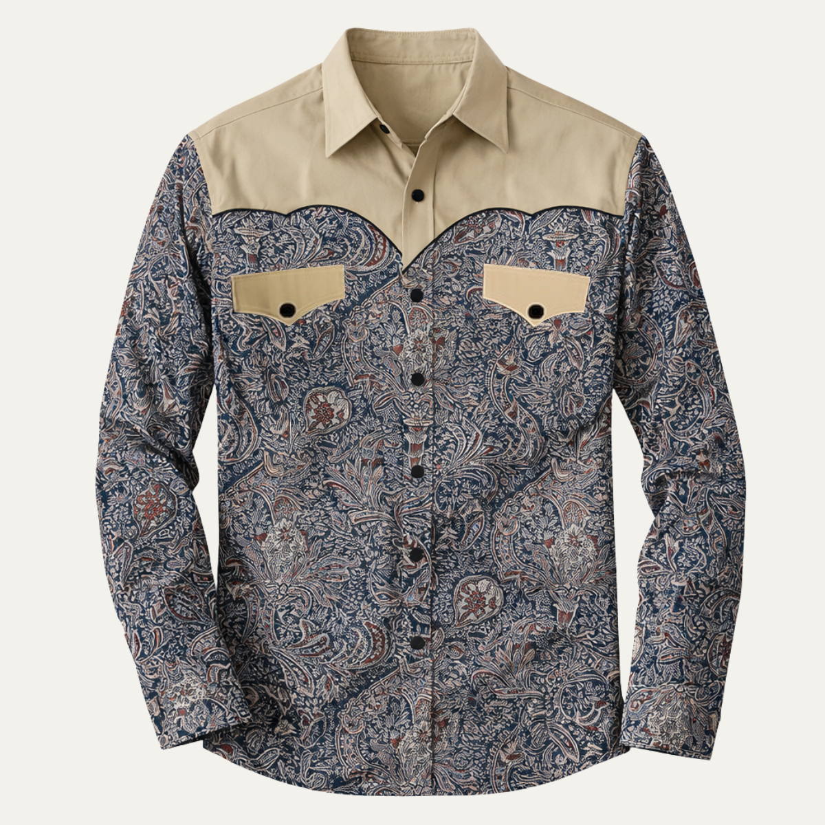 Men's Western Denim Shirt Soft Two Tone Patchwork Blue - Fashinoza