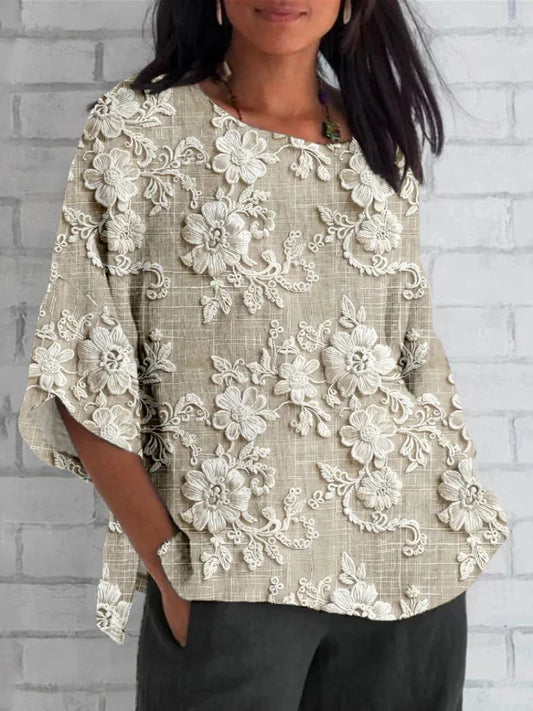 Women's Embroidered Blouse Floral Vintage Style - Fashinoza