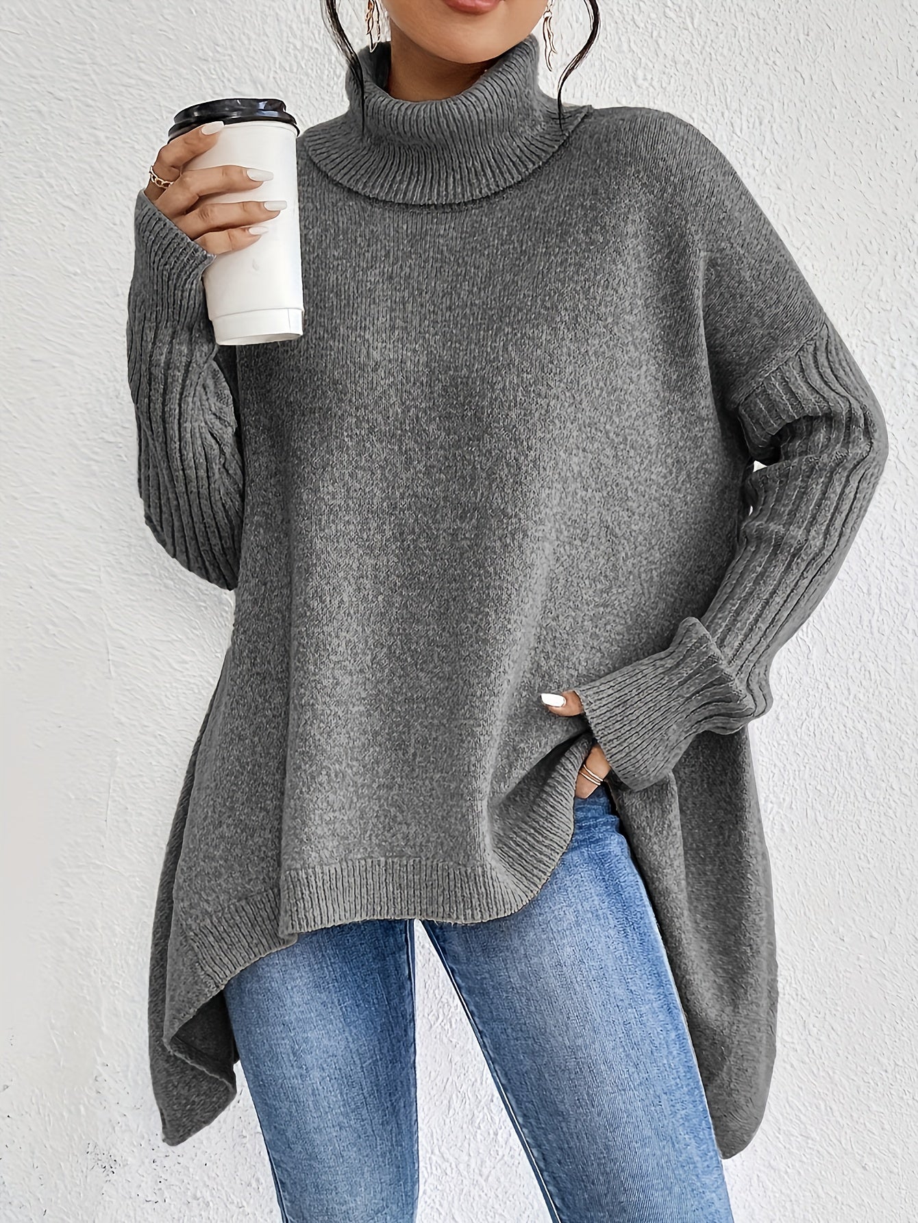 Women's Folded Turtleneck Sweater Loose Fit