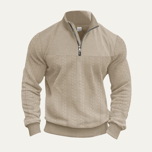 Men's Half Zip Knit Sweater Warm Jacquard Pattern - Fashinoza