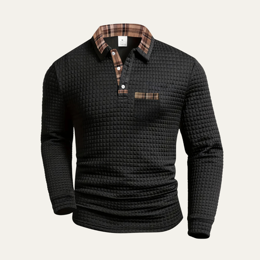 Men's Polo Sweater Waffle Knit Plaid Collar - Fashinoza