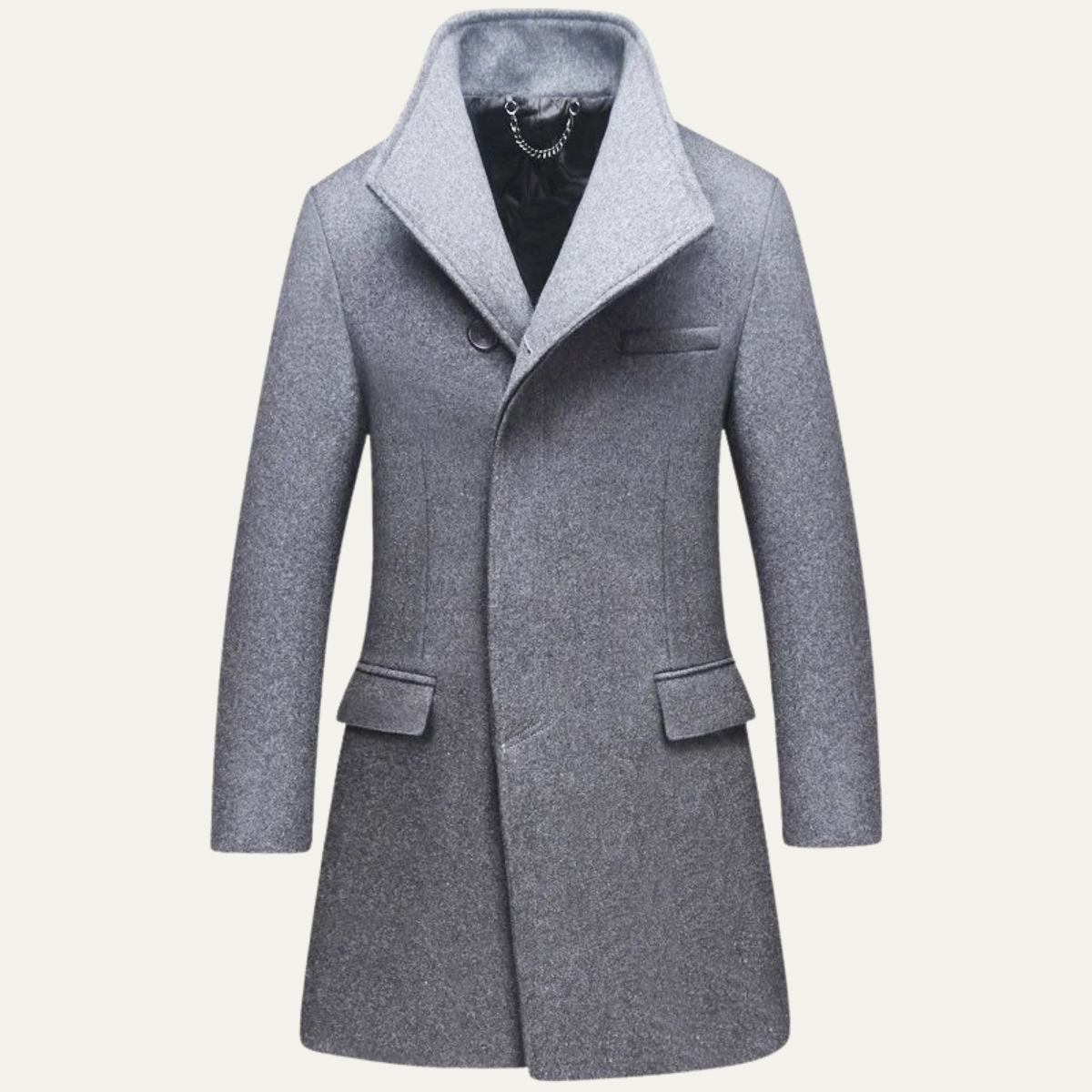 Men's Single Breasted Winter Jacket Wool Black
