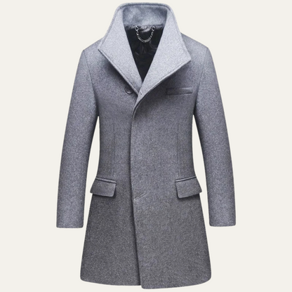 Men's Single Breasted Winter Jacket Wool Black