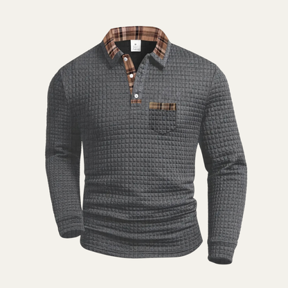 Men's Polo Sweater Waffle Knit Plaid Collar