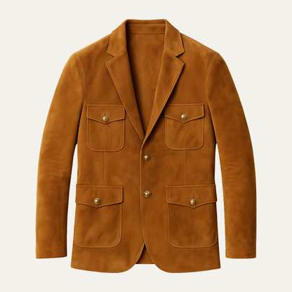 Men's Suede Retro Jacket With Pockets - Fashinoza