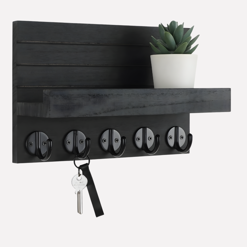 Wall Key Mail Holder Wooden Shelf - Fashinoza
