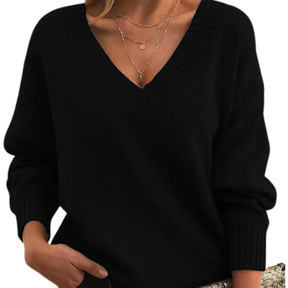Women's Textured Knit Sweater Relaxed Fit V-Neck Cozy