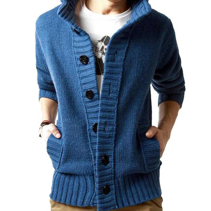 Men's Chunky Knit Cardigan High Neck Button Up Winter Wool