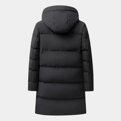 Men's Long Hooded Puffer Jacket Cotton Filled Black