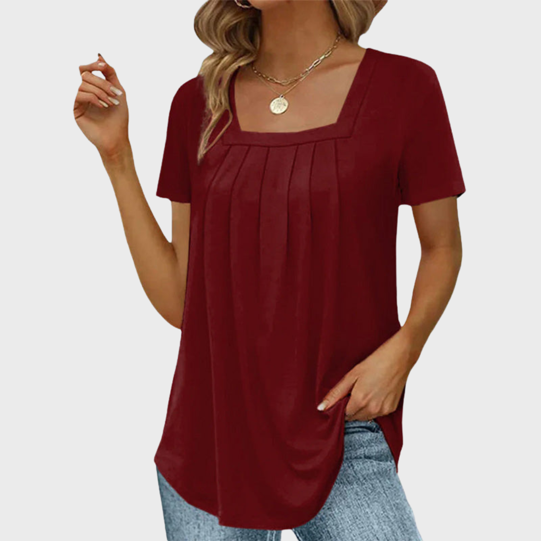 Women's Pleated Blouse Square Neckline