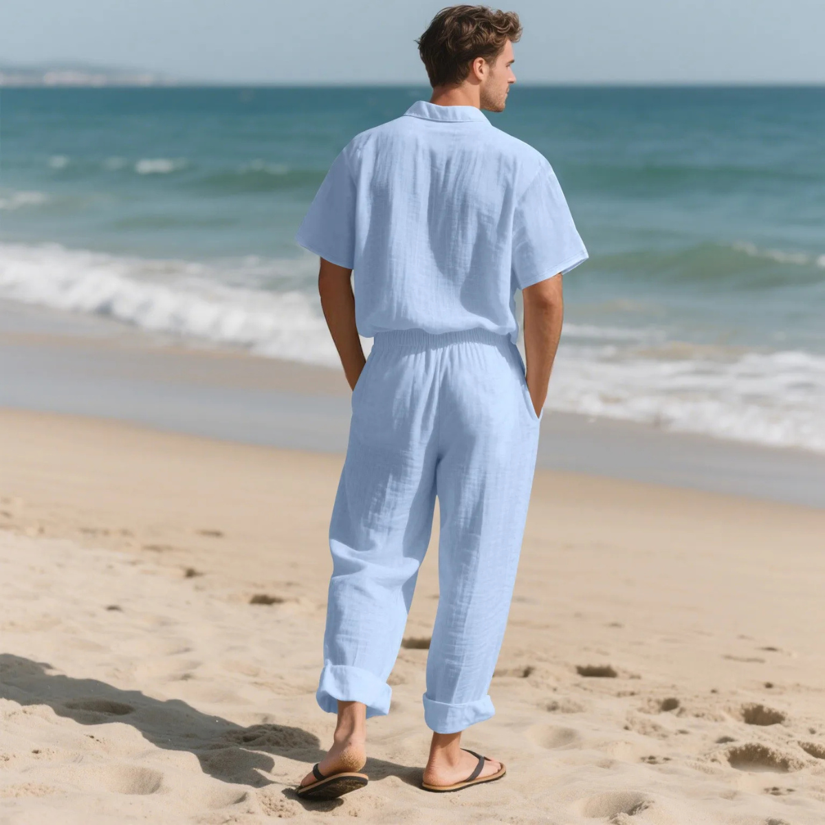 Men's Casual Two Piece Suit Lightweight Silver