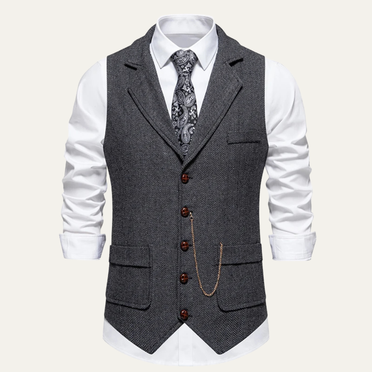 Men's Tweed Vest Chain Pocket - Fashinoza