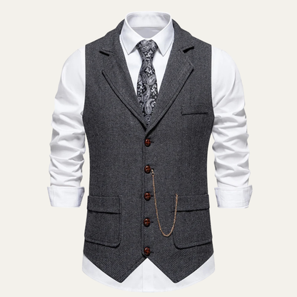 Men's Tweed Vest Chain Pocket - Fashinoza