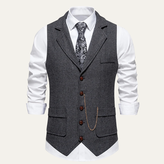 Men's Tweed Vest Chain Pocket - Fashinoza