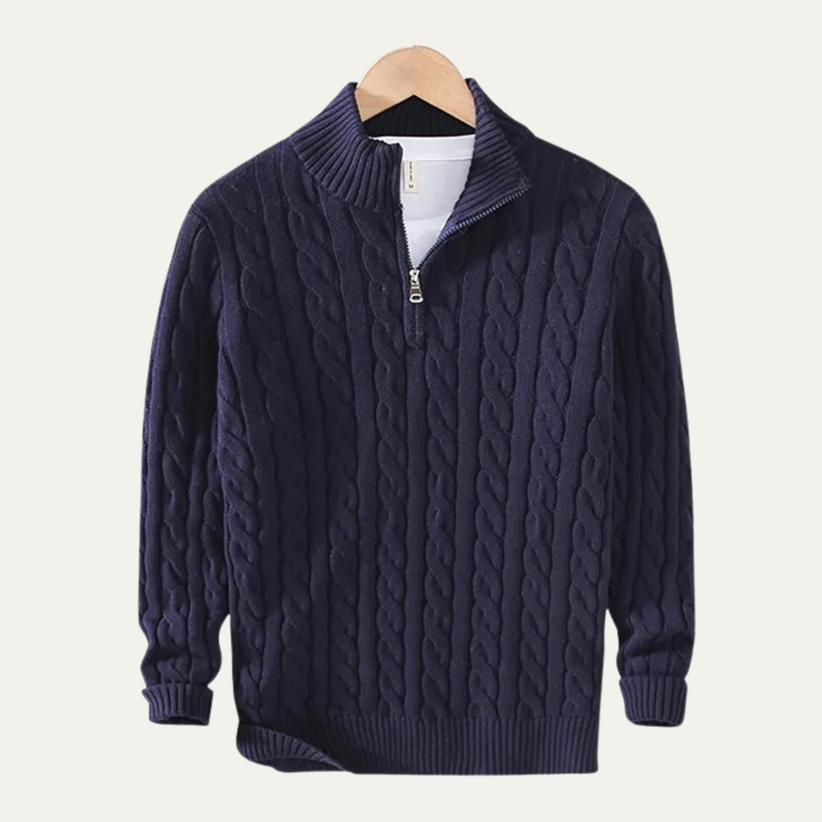 Men's Cotton Cable Knit Sweater Half Zip Natural