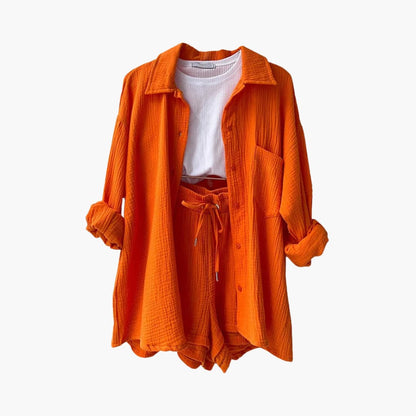 Women's Button Crop Shorts Set