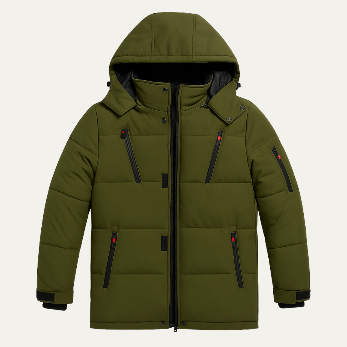 Men's Warm Puffer Coat Hooded Waterproof Zipper Pockets - Fashinoza