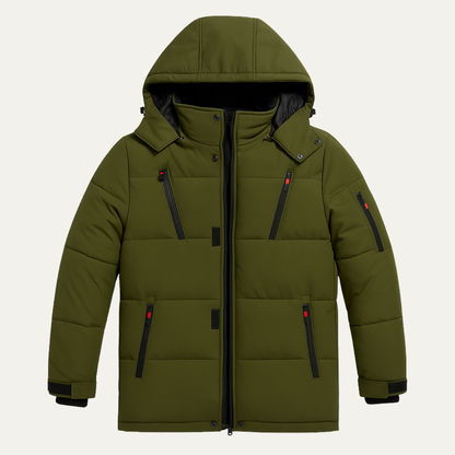 Men's Warm Puffer Coat Hooded Waterproof Zipper Pockets - Fashinoza