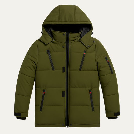 Men's Warm Puffer Coat Hooded Waterproof Zipper Pockets - Fashinoza