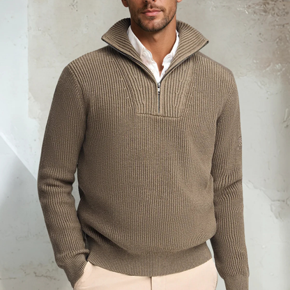 Men's Ribbed Sweater Half Zip Funnel Neck