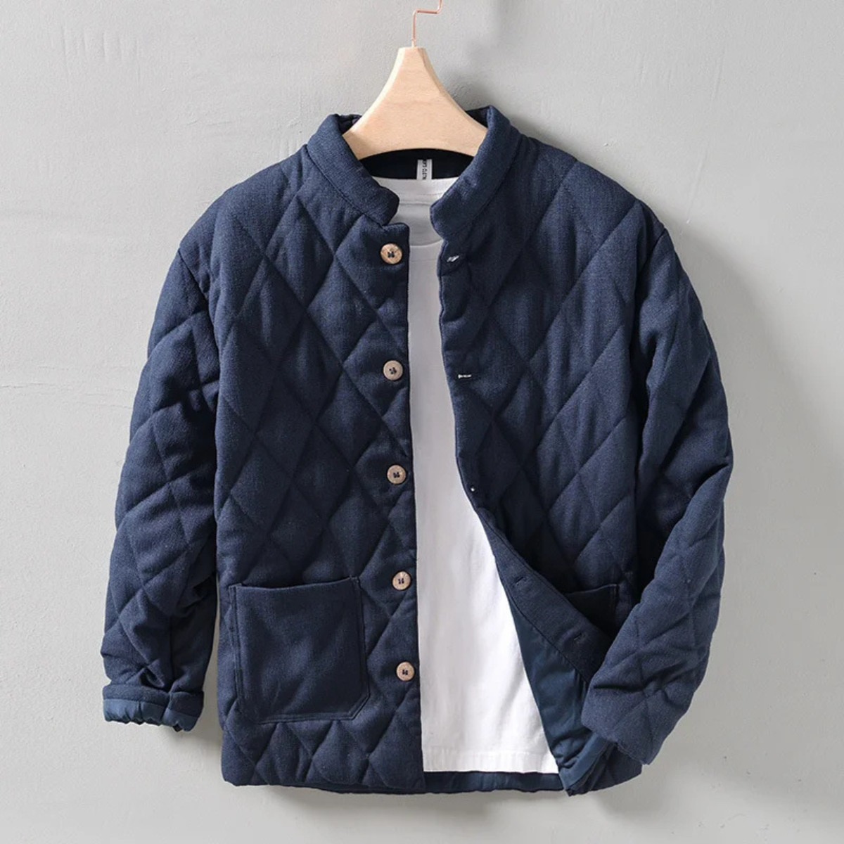 Men's Quilted Padded Jacket Stand Collar Vintage Style