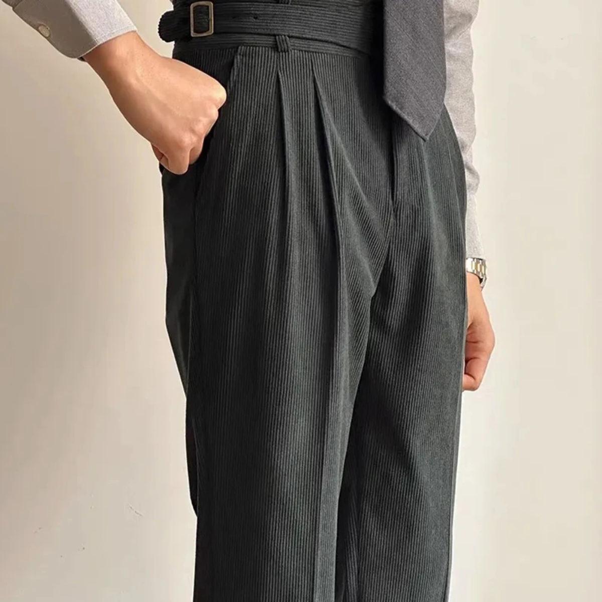 Oakwood Men's Corduroy Pants High Waisted Adjustable Waist - Fashinoza