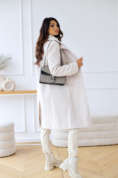 Women's Double-Breasted Long Coat Gold Buttons