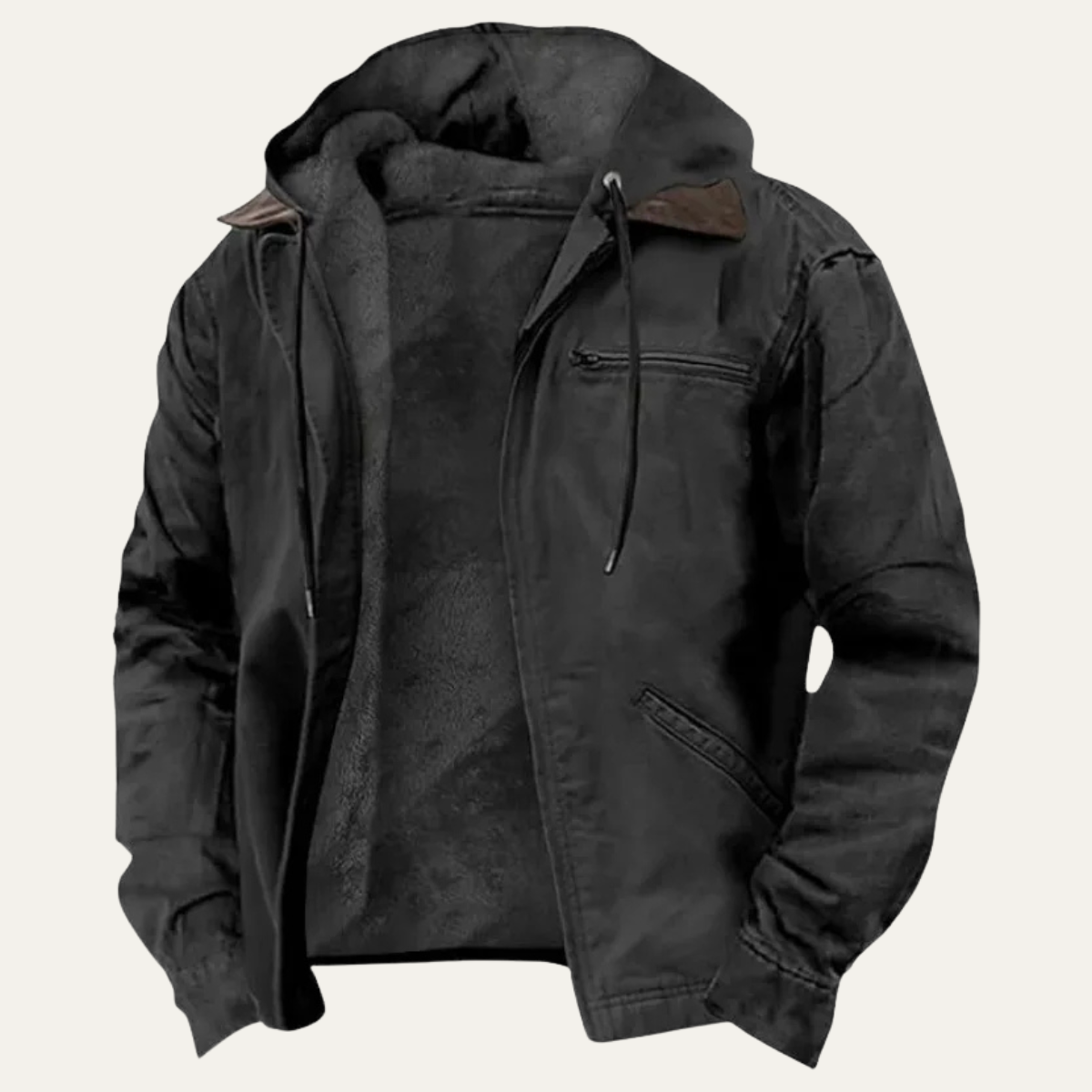 Men's Fleece Lined Hooded Jacket Lightweight - Fashinoza