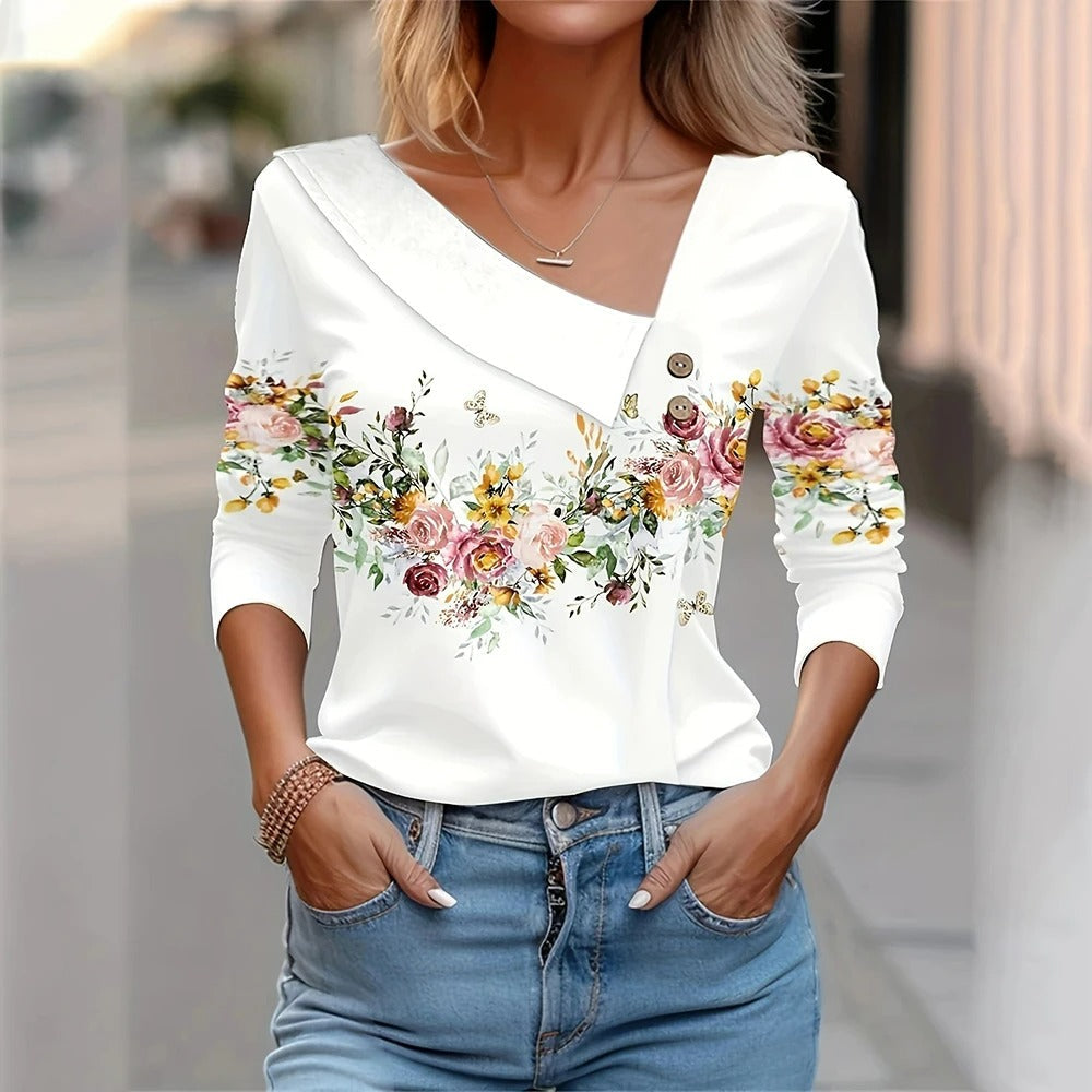 Rezza Women's Floral Print Blouse Long-Sleeve - Fashinoza