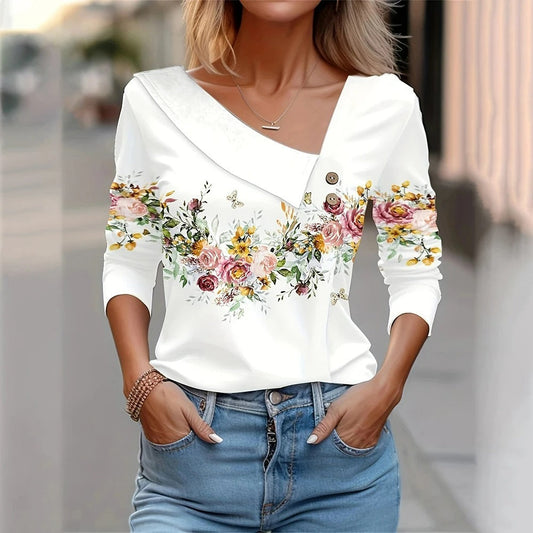 Rezza Women's Floral Print Blouse Long-Sleeve - Fashinoza