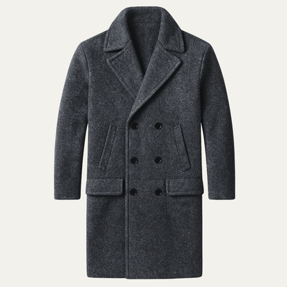 Men's Wool Double Breasted Long Winter Coat - Fashinoza