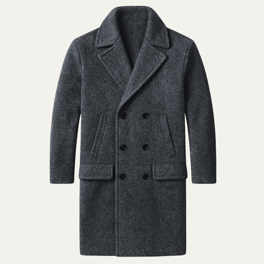 Men's Wool Double Breasted Long Winter Coat - Fashinoza