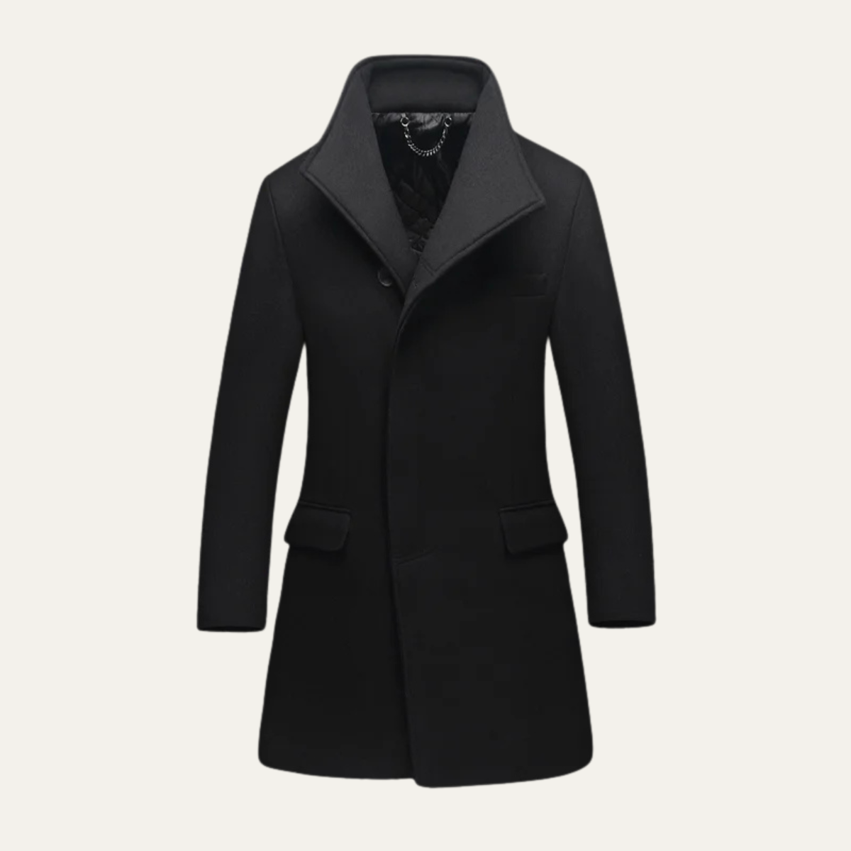 Men's Single Breasted Winter Jacket Wool Black