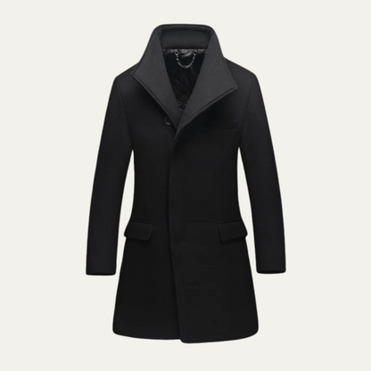 Men's Single Breasted Winter Jacket Wool Black