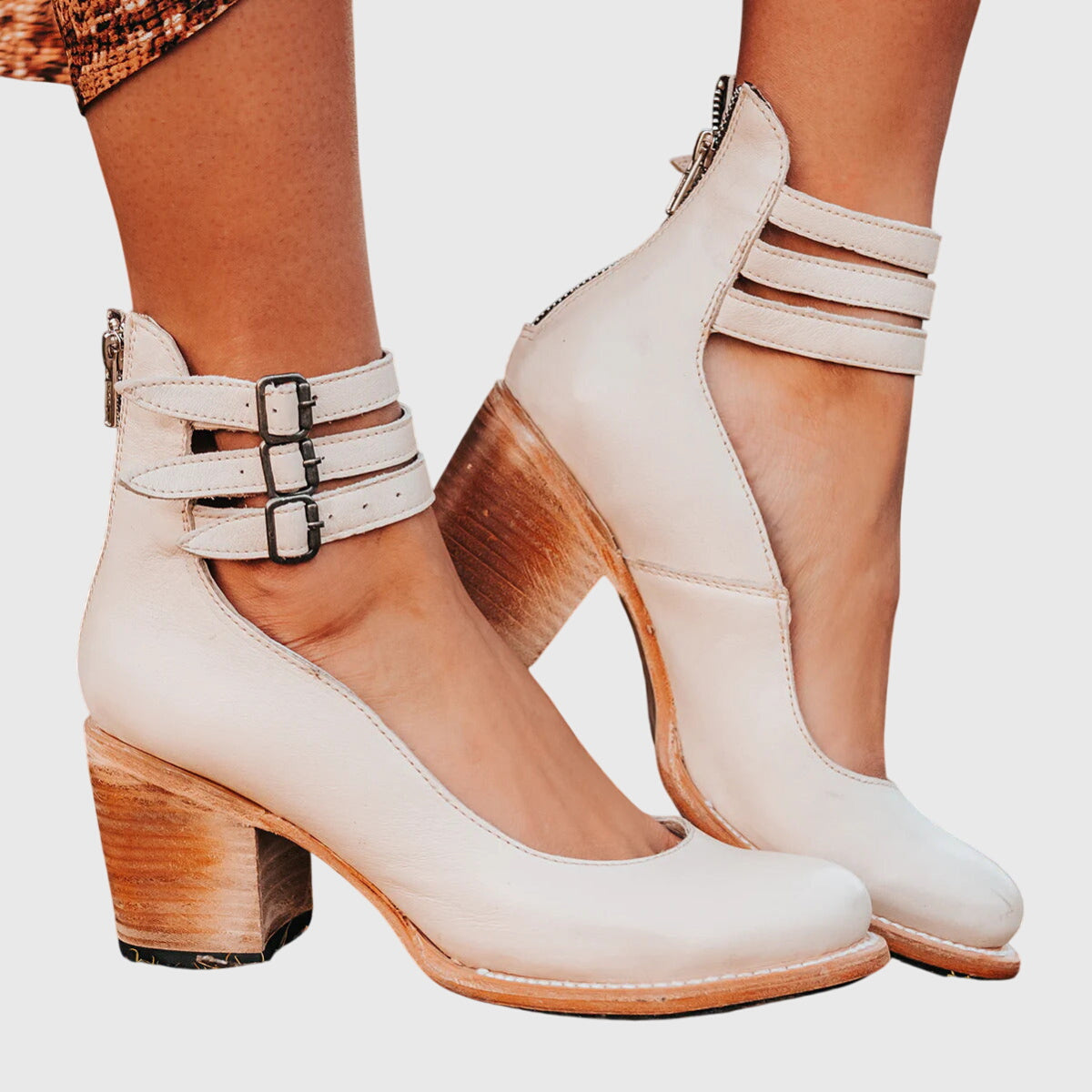 Alana | Womens Buckle Strap Block Heel Boots